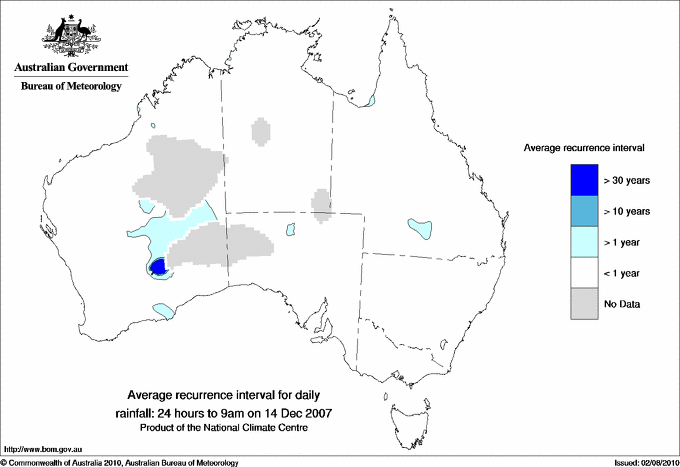 Australian daily rainfall average recurrence interval maps
