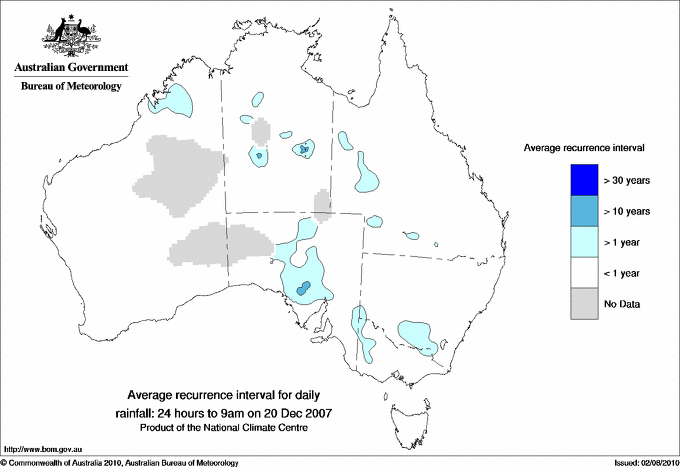 Australian daily rainfall average recurrence interval maps