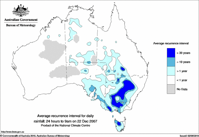 Australian daily rainfall average recurrence interval maps
