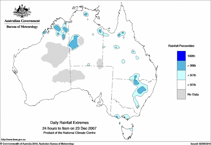 Australian daily rainfall extreme area maps