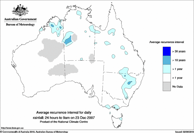 Australian daily rainfall average recurrence interval maps