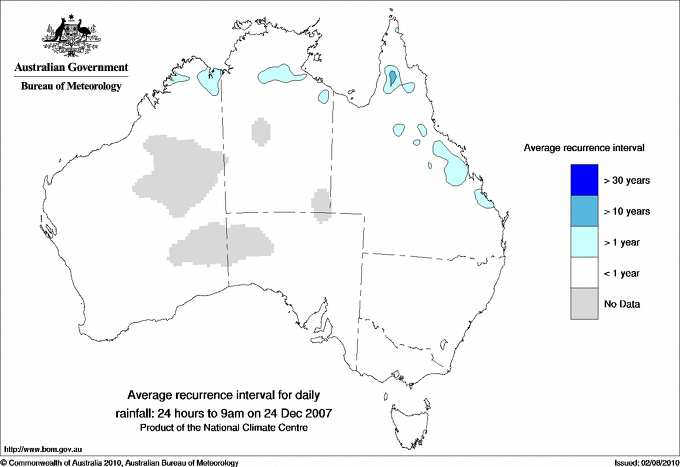 Australian daily rainfall average recurrence interval maps