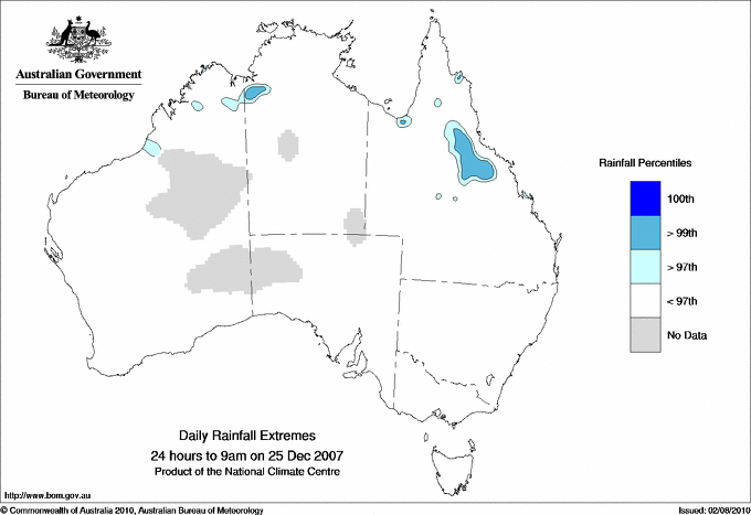 Australian daily rainfall extreme area maps