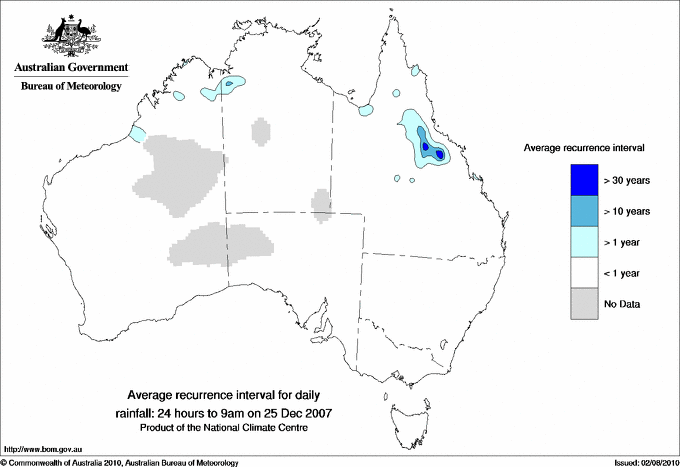 Australian daily rainfall average recurrence interval maps