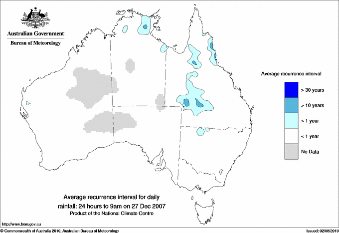 Australian daily rainfall average recurrence interval maps