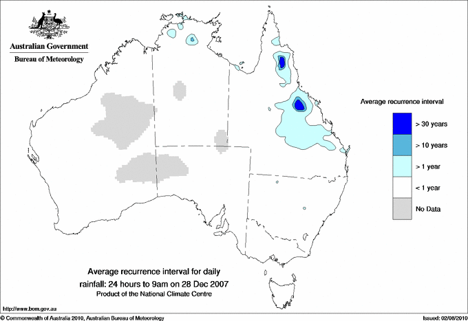 Australian daily rainfall average recurrence interval maps