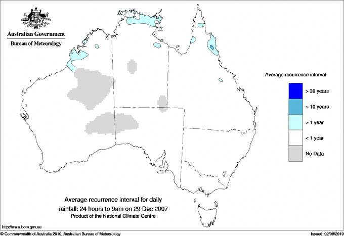 Australian daily rainfall average recurrence interval maps