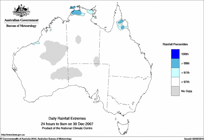 Australian daily rainfall extreme area maps