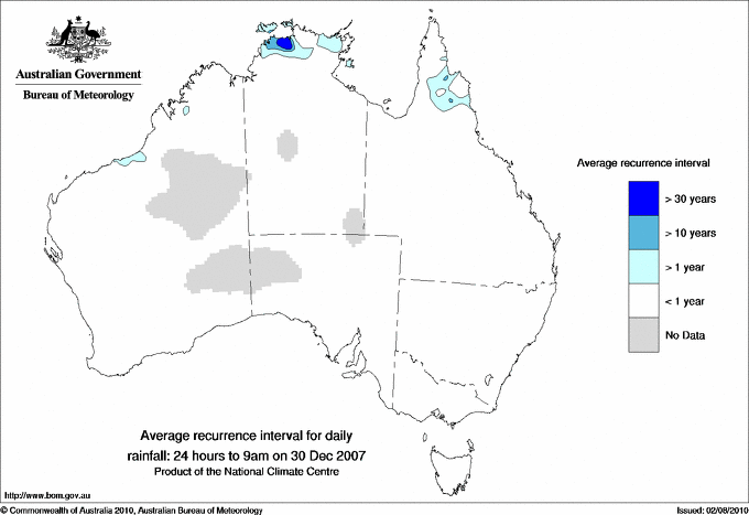 Australian daily rainfall average recurrence interval maps