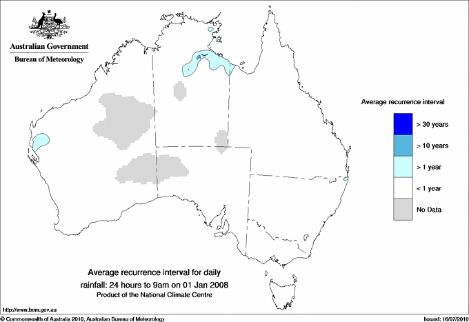 Australian daily rainfall average recurrence interval maps