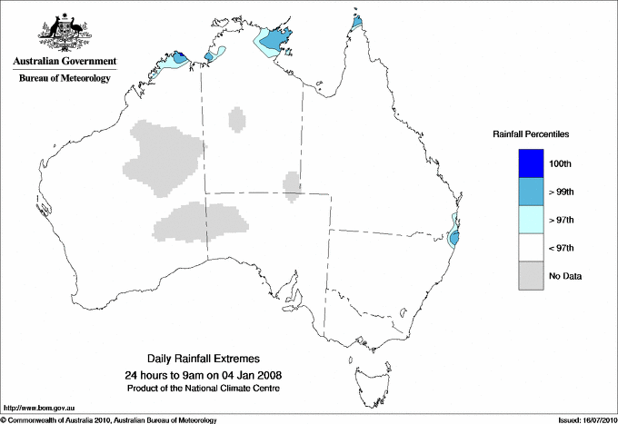 Australian daily rainfall extreme area maps