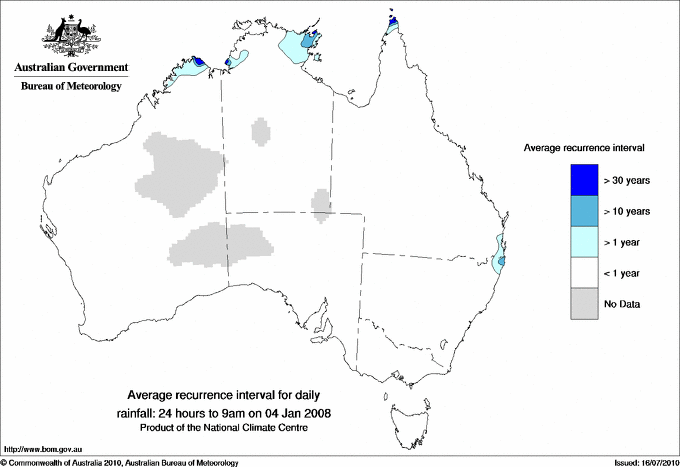 Australian daily rainfall average recurrence interval maps