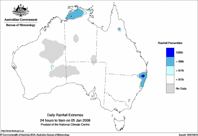Australian daily rainfall extreme area maps