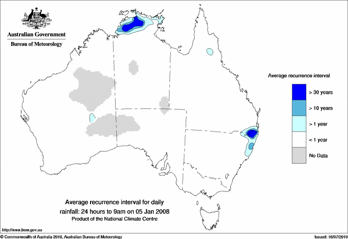 Australian daily rainfall average recurrence interval maps