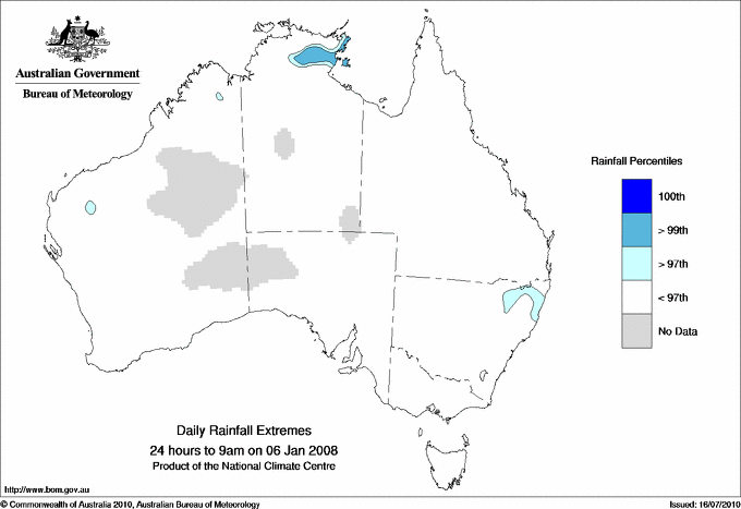 Australian daily rainfall extreme area maps