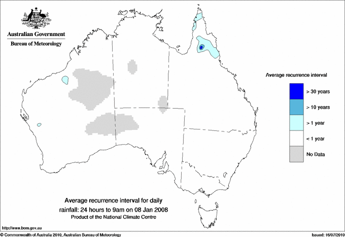 Australian daily rainfall average recurrence interval maps