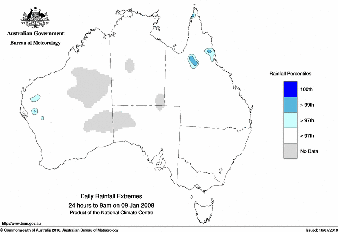Australian daily rainfall extreme area maps