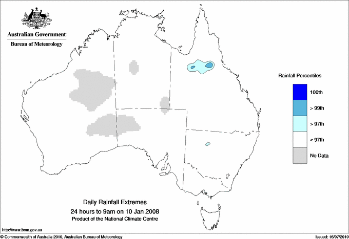 Australian daily rainfall extreme area maps