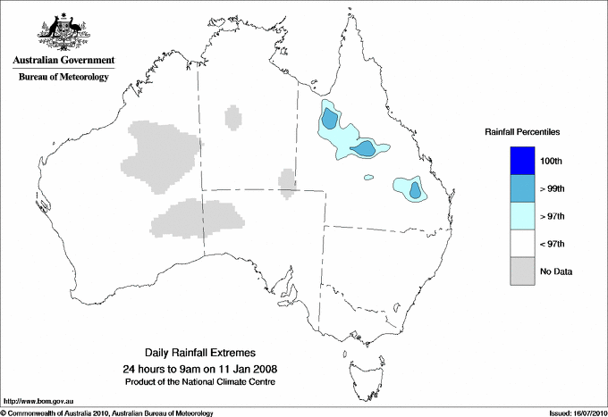 Australian daily rainfall extreme area maps