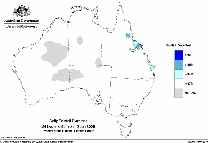 Australian daily rainfall extreme area maps