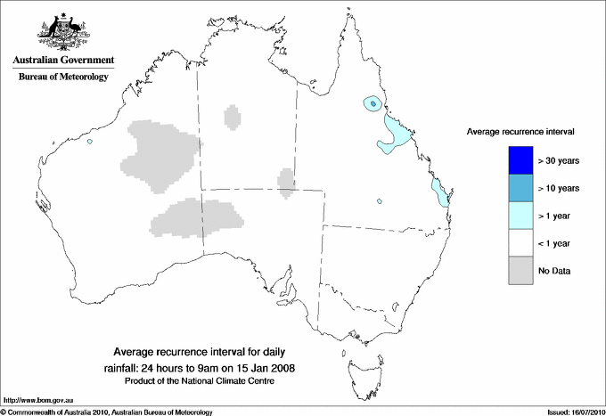 Australian daily rainfall average recurrence interval maps