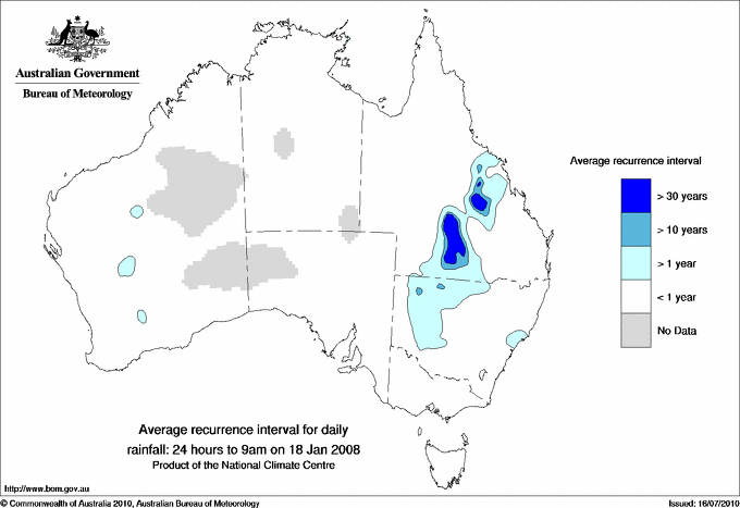 Australian daily rainfall average recurrence interval maps