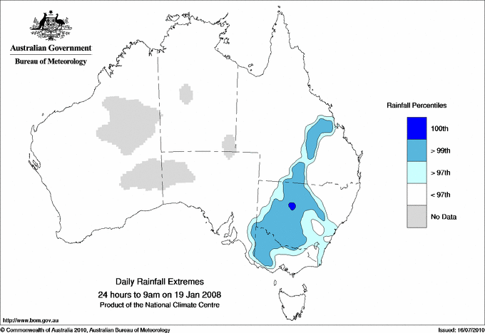 Australian daily rainfall extreme area maps