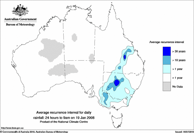 Australian daily rainfall average recurrence interval maps