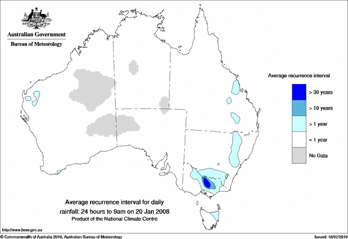 Australian daily rainfall average recurrence interval maps