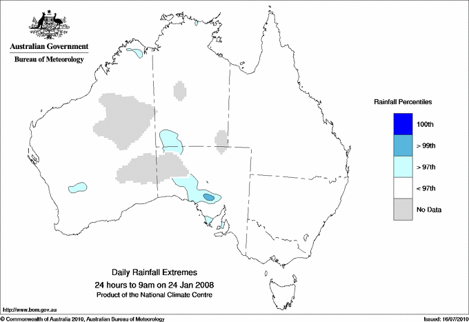 Australian daily rainfall extreme area maps