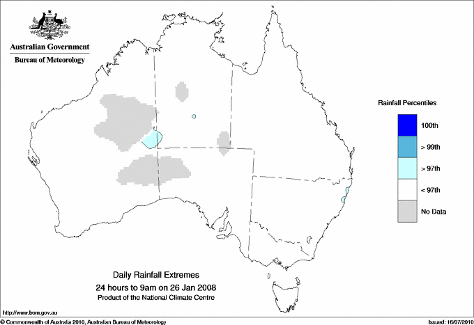 Australian daily rainfall extreme area maps
