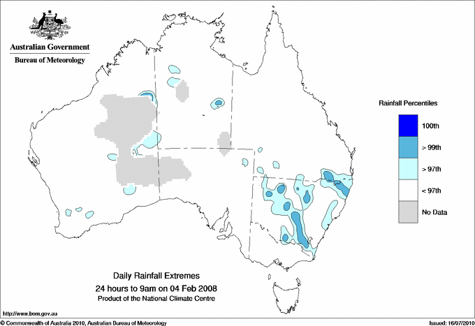 Australian daily rainfall extreme area maps