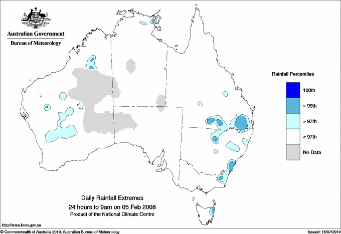 Australian daily rainfall extreme area maps