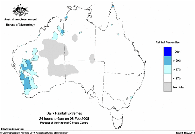 Australian daily rainfall extreme area maps