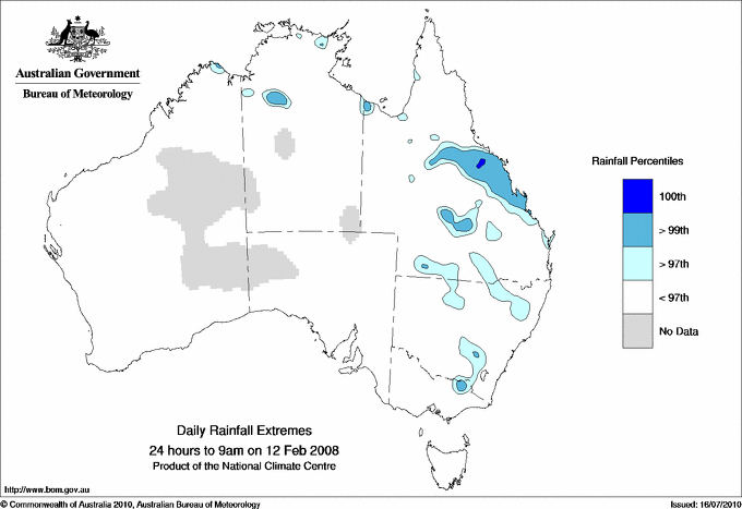 Australian daily rainfall extreme area maps