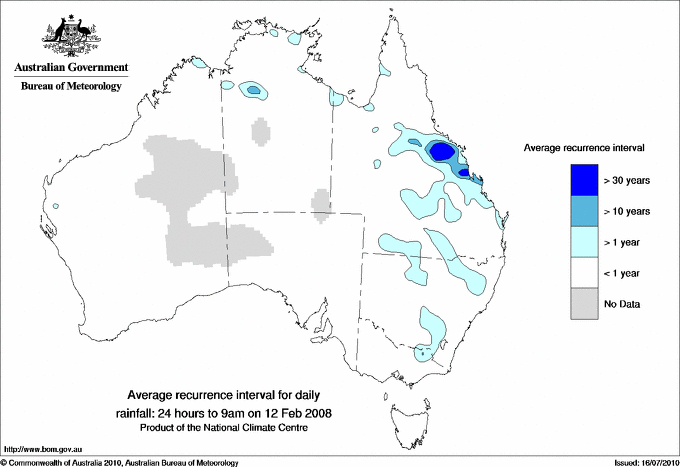 Australian daily rainfall average recurrence interval maps