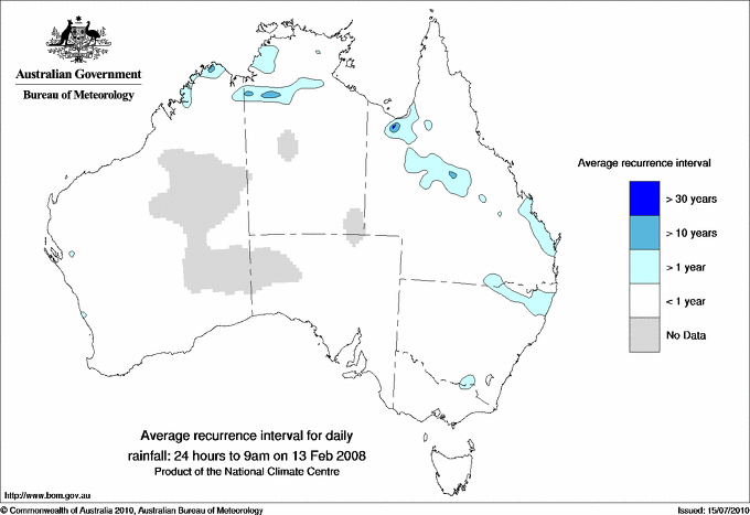 Australian daily rainfall average recurrence interval maps
