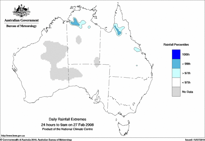 Australian daily rainfall extreme area maps