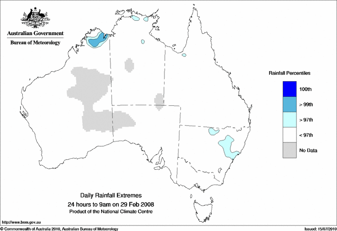Australian daily rainfall extreme area maps