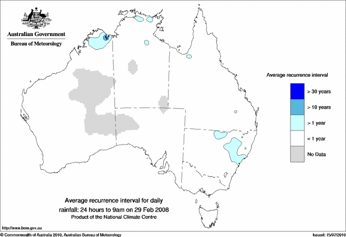 Australian daily rainfall average recurrence interval maps