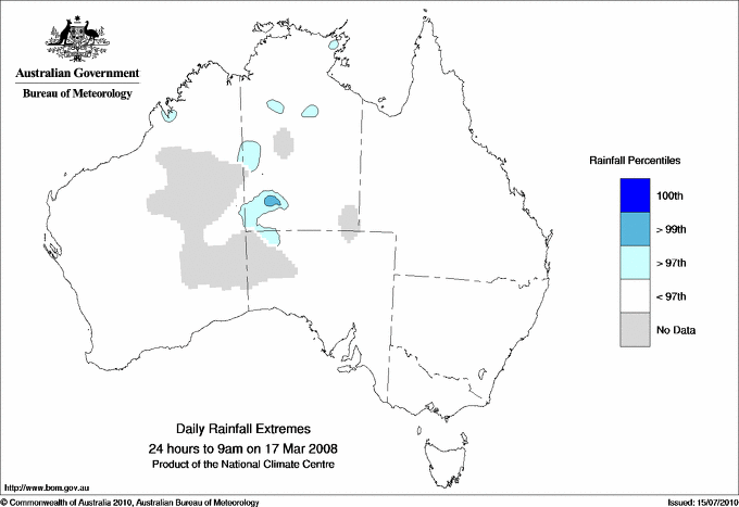 Australian daily rainfall extreme area maps