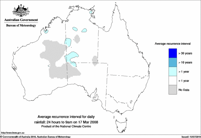 Australian daily rainfall average recurrence interval maps