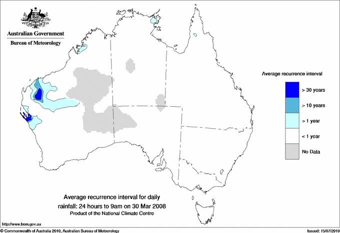 Australian daily rainfall average recurrence interval maps