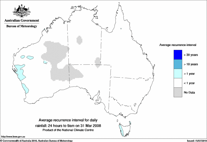 Australian daily rainfall average recurrence interval maps