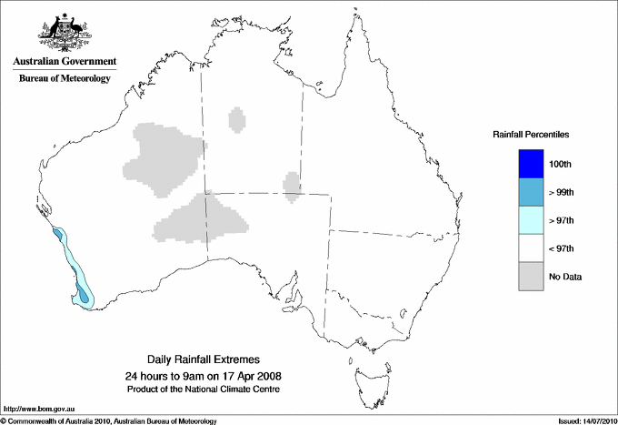 Australian daily rainfall extreme area maps