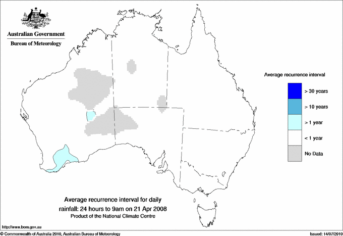 Australian daily rainfall average recurrence interval maps