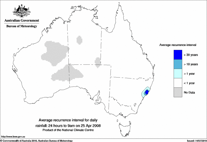 Australian daily rainfall average recurrence interval maps