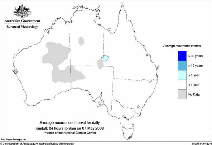 Australian daily rainfall average recurrence interval maps