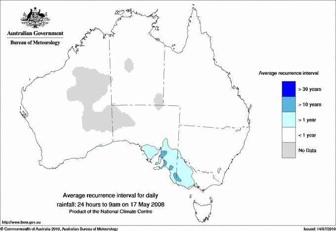 Australian daily rainfall average recurrence interval maps