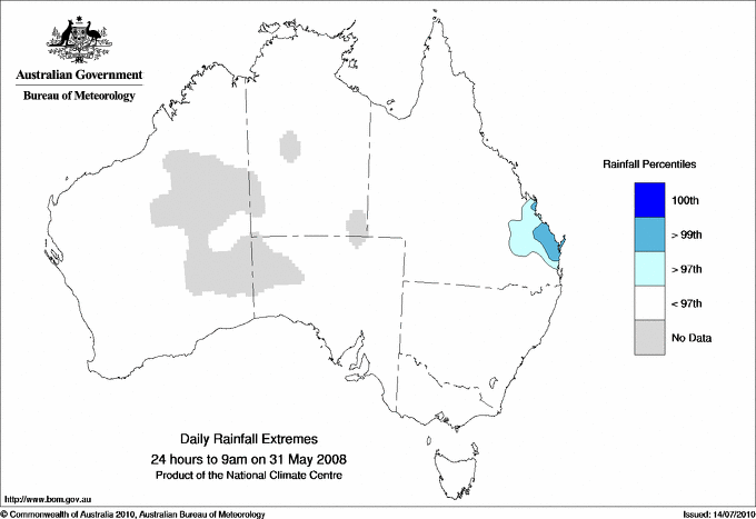 Australian daily rainfall extreme area maps
